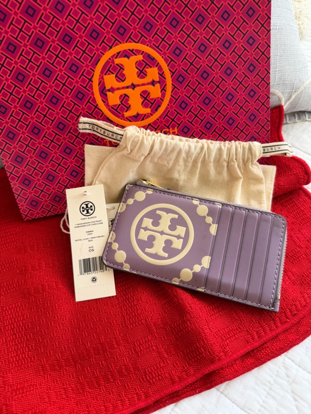 Tory Burch T-Monogram Embossed Leather Zip Card Case
